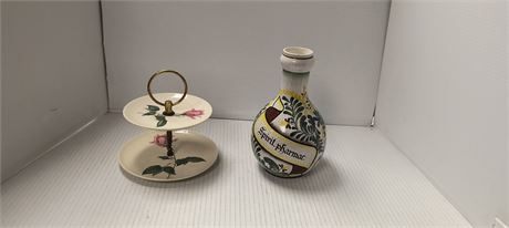 Vintage 2 Tier Single Rose Betsy Rose Server & Vintage German Apothecary Vase
