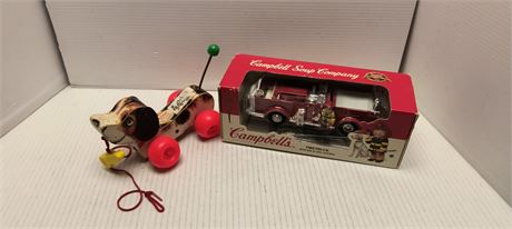 Vintage Fisher Price Snoopy Dog & Collectible Campbell's Fire Truck