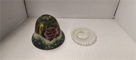 Vintage Lamp Shade & Glass Bowl. Lamp Shade Is Chipped