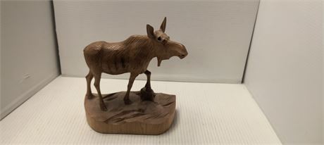 Vintage Wood Carved Moose Statue. Missing Antlers