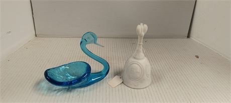 Fenton Bell & Blue Glass Swan