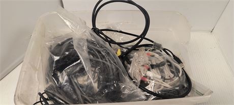 Small Plastic Tote Of Various Cables
