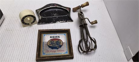 Vintage Pepsi Glass Picture & Vintage Hand Mixer & Food Timer & More
