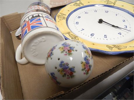 Clock & Wood Stamps & Book & Coffee Mugs & More