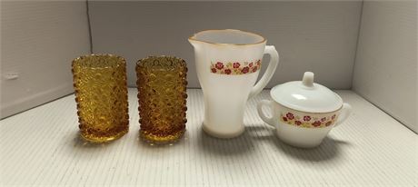 Vintage Daisy & Button Gold Spooner Vases & Termocrisa Glassware