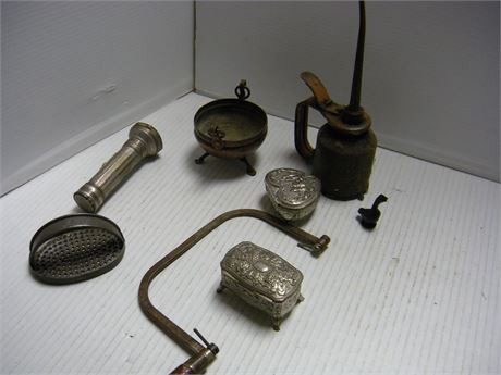 Vintage Oil Can & Trinket Boxes & Flashlight & More