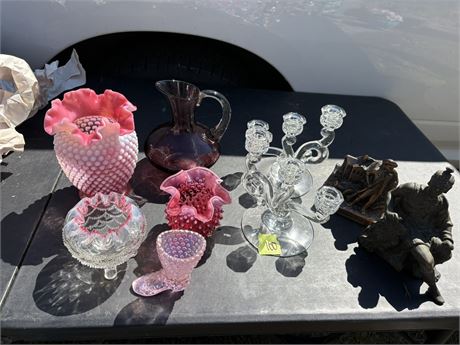 Glassware, Fenton Cranberry, Candle Holders, Statues