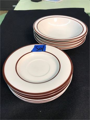Vintage Sango Permastone Stoneware Brown Japan Bowls & Saucers