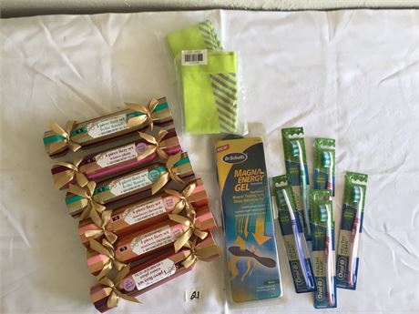 Bodycology, Bath Bombs, Elbow Supports, Dr. Scholl Inserts, Tooth Brushes