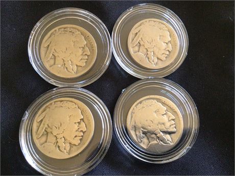 Four Buffalo Nickels - Dates Not Legible
