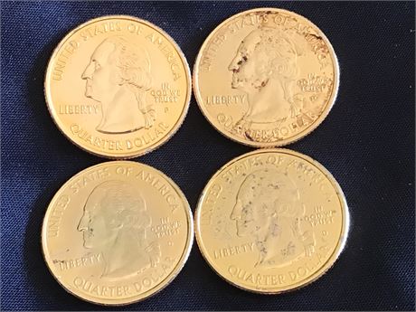 Four Gold Plated Quarters 2008, 2008, 2005, 2007