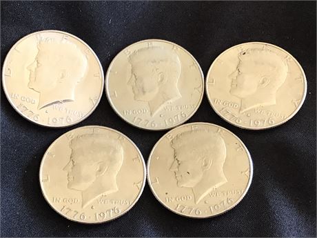 5 Kennedy Bicentennial 1/2 Dollar Coins