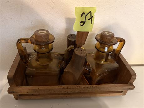 Vintage Amber Glass Condiment Set