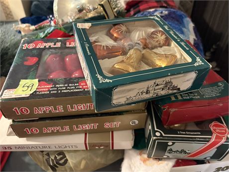 Christmas Decor, Vintage Ornaments and Apple Lights