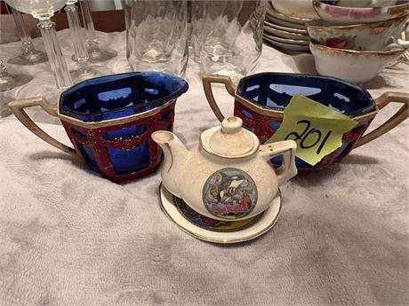 Metal Cups, Seaworld Teapot and Saucer