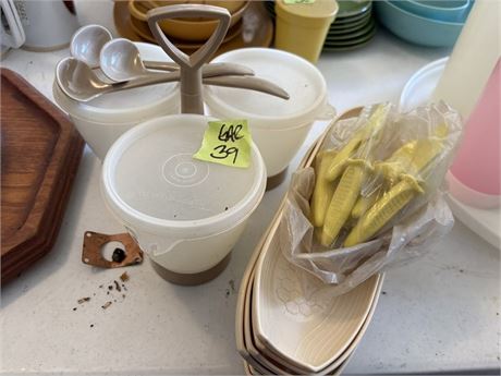 Tupperware Condiment Server and Spoons, Corn Holders