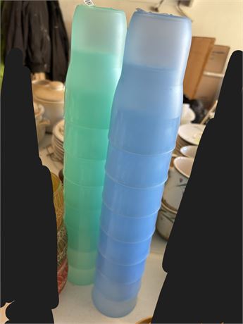 Blue and Green Plastic Cups