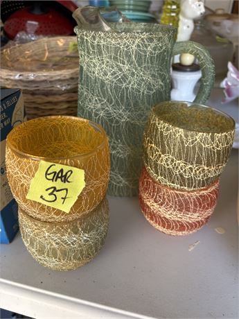 Vintage String Glasses and Pitcher