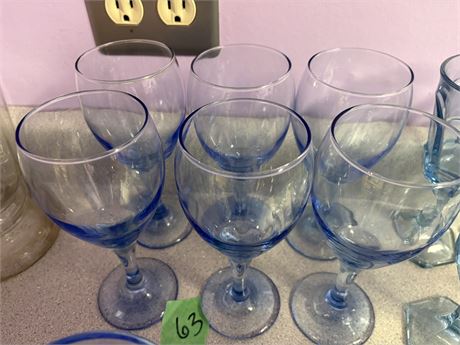 Blue Glass Wine Glasses, 6