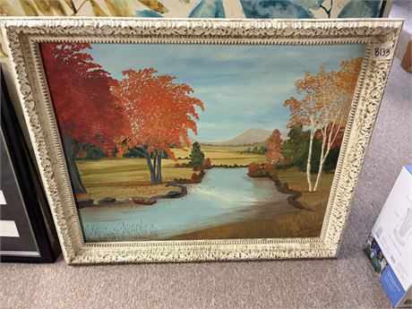 Painted Wall Art, White Frame, Trees