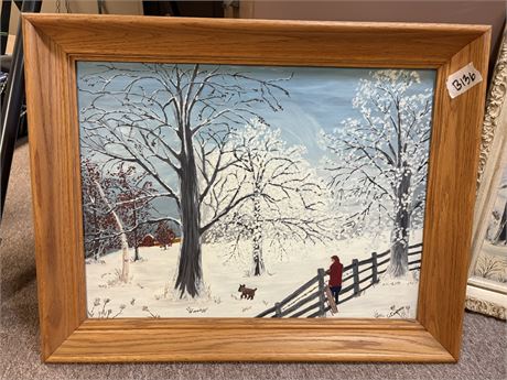 Painted Wall Art, Snow, Wood Frame