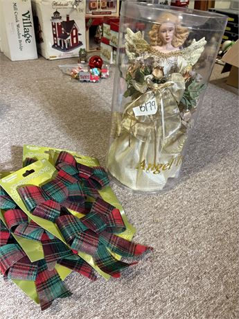 Christmas Decor, Angel Tree Topper, Plaid Bows