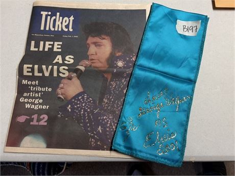 Elvis Impersonator Newspaper and Signed Scarf