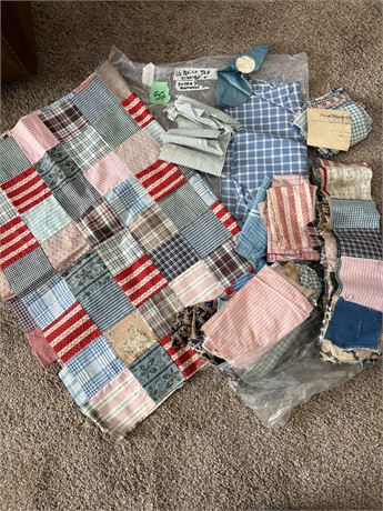Vintage Handmade Quilt Top Started with Fabric Pieces
