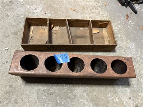 Vintage Wood Sugar Mold Candle Holder and Tray