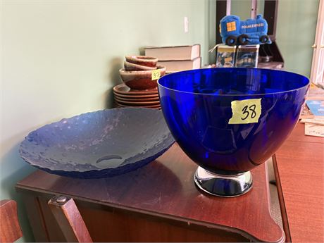 Cobalt Blue Glass Bowl and Dish