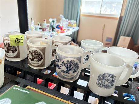 Currier & Ives Milk Glass Mugs