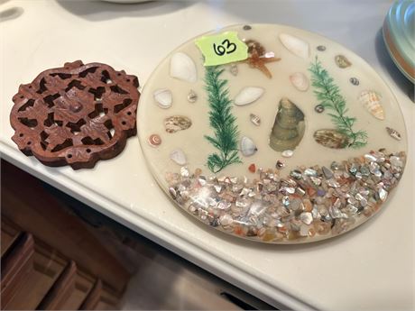Vintage Lucite Trivet, Wood Decor