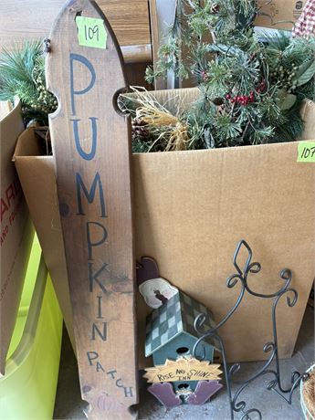 Pumpkin Sign, Birdhouse, Plate Rack