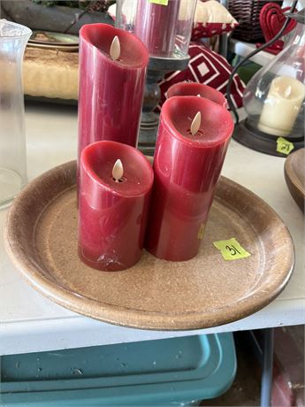 Plate and Red Battery Candles