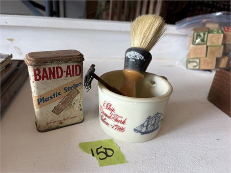 Vintage Old Spice Shaving Cup and Brush, Band-Aid