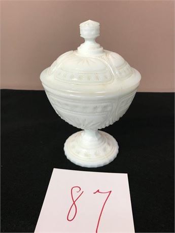 Antique von Streit 6" Milk Glass Footed Compote with Lid, Hektor ca 1913