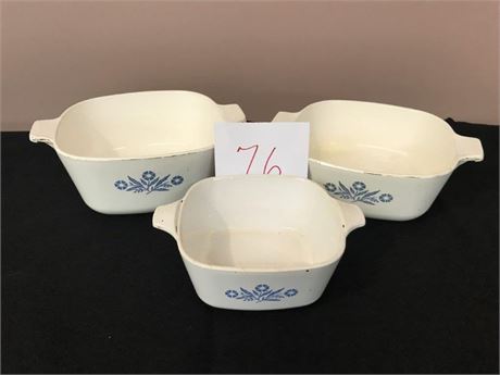 3 Corning Ware Blue Cornflower Casserole Dishes