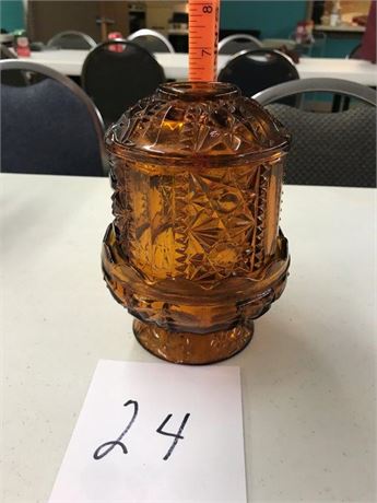 Indiana Glass Amber Stars & Bars Fairy Lamp