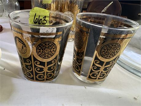 Vintage Libby Black and Gold Glasses