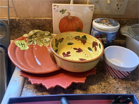 Pumpkin and Leaf Plates, Trivet, Bowls