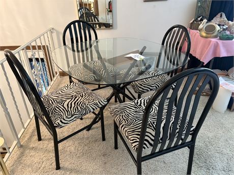 Modern Glass Top Table and Zebra Print Chairs