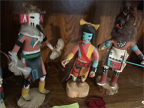 Native American Kachina Dolls, Signed Wolf Doll, Eagle Dancer